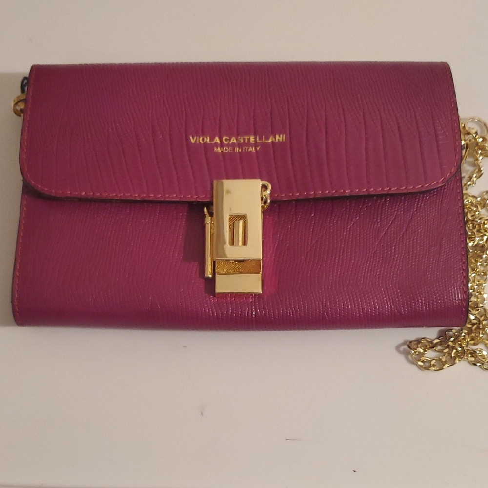 Viola Castellani Purple and Gold Accent Leather Handbag.nwt.